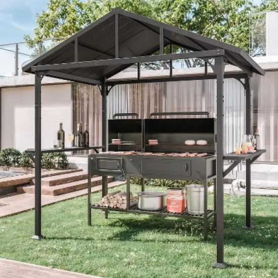ALAUAM 8'x 5' Hardtop BBQ OutdoorGazebo,Waterproof Sloping Roof, Bar with ToolHooks, Smoke-Venting lron Canopy for Patio,Yard,Garden,Familie Party image {1}