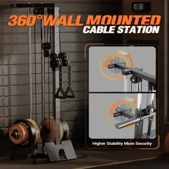 COZONY Wall-Mounted Cable Machine, Lat Pulldown & Crossover Pulley System with 18 Adjustable Positions image {4}