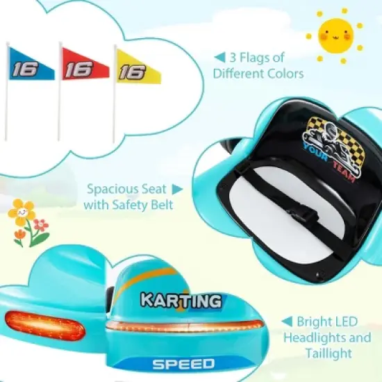 Costway 12V Kids Electric Go Kart 7AH Battery Powered Ride on Race Toy with Remote Control Blue/Red/White image {8}