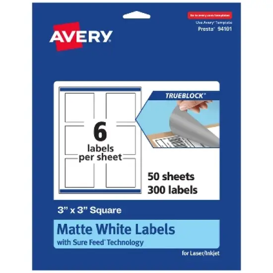 Avery TrueBlock Matte White Paper Labels,  3" x 3" Square image {9}