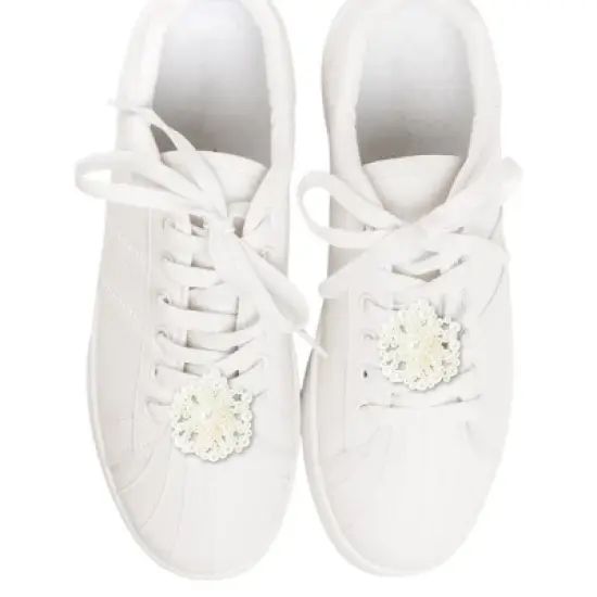 Unique Bargains Faux Pearl Bow Style 6 Shoelace Charms White 1 Pair image {1}
