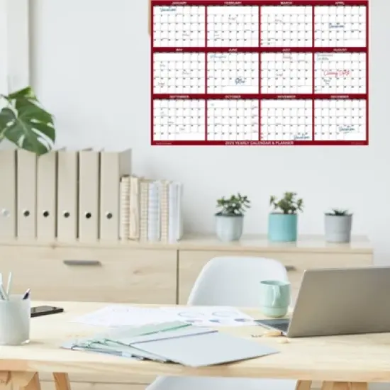 SwiftGlimpse 24"x36" Calendar Planner January 2025 to December 2025 Maroon: Wall Calendar, Lay-Flat, Laminated, Grommets image {2}