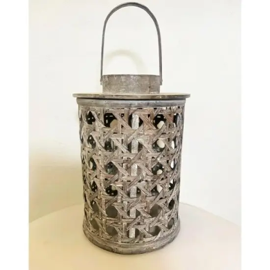Essential Decor & Beyond 14.5&rdquo; Distressed Gray Bamboo Lantern With Handle image {8}