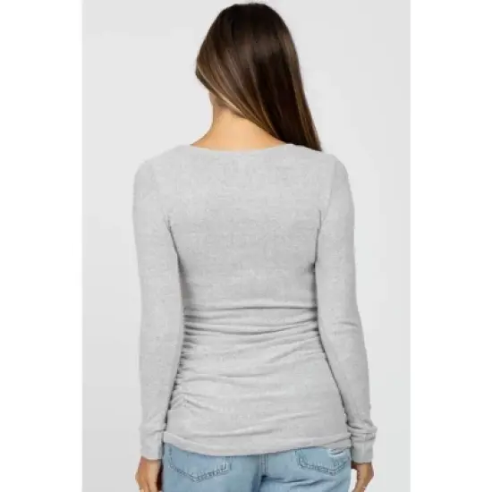 PinkBlush Heather Grey Soft Knit Ruched Maternity Top image {3}