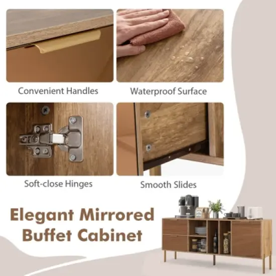 Costway Mirrored Buffet Cabinet Rustic Kitchen Sideboard Storage Cabinet with 2 Drawers image {7}