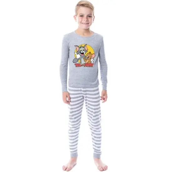 Tom And Jerry Unisex Youth Child Girls' Boys' Sleep Tight Fit Pajama Set Grey image {4}