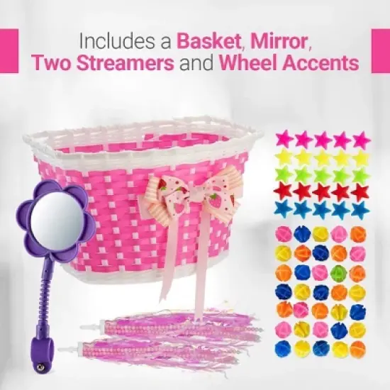Girls&rsquo; Bicycle Decoration Kit &ndash; Complete Accessory Set with Basket, Handlebar Streamers, Spoke Beads & Rearview Mirror image {2}