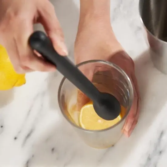 True Bash Muddler, Serrated Base, Bar Tools and Cocktail Accessories, Food Safe Plastic, Dishwasher Safe, Black, 8.25 Inch, Set of 1 image {4}