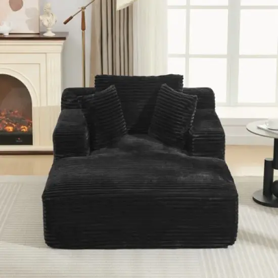 KTMBDW 48.8" Chaise Lounge Sofa, Oversized Corduroy Upholstered Boneless Sofa Bed with 2 Pillows, Deep Seat Sleeper Sofa for Living Room image {2}