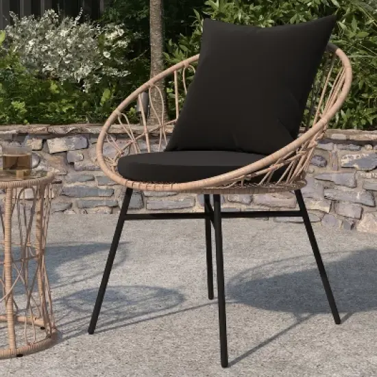 Merrick Lane 3 Piece Patio Set with Rope Rattan Chairs, Matching Glass Top Side Table and Cushions for Indoor/Outdoor Use image {7}