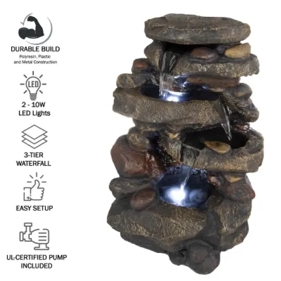 Nature Spring 3-Tiered Electric Waterfall Cascade Fountain With Pump and LED Lights image {3}