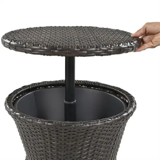 ELJGET 5PCS Wicker Patio Bistro Set with Ottomans, Cushions & Ice Storage Table image {9}