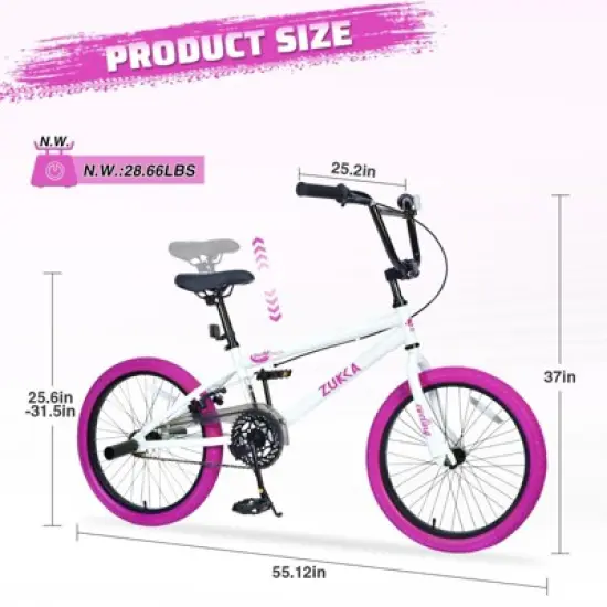 INFURNIC Bicycles Freestyle Kids Bike Single Speed with Rear Caliper Brake for Boys and Girls 7 Years and Up, White, 55.12"*25.2"*37" image {3}
