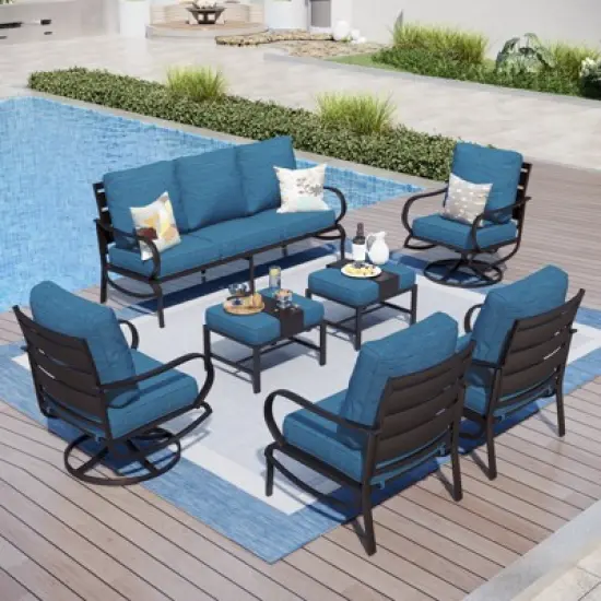 Captiva Designs 7pc Metal Patio Furniture Conversation Set with Swivel Chairs for Garden Porch Backyard image {13}