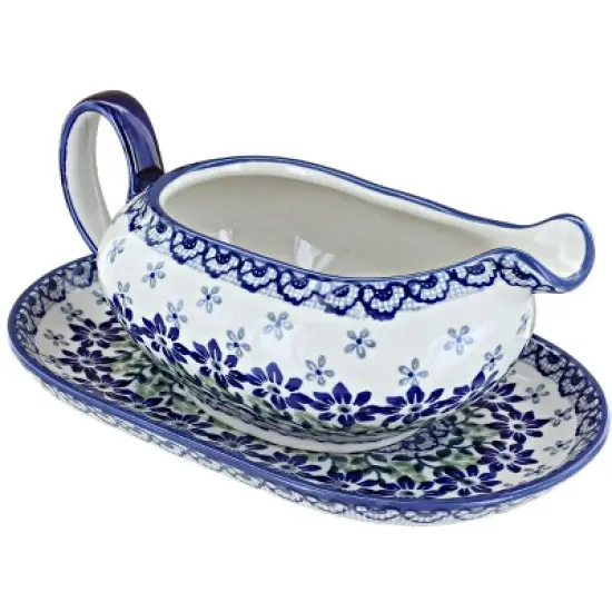 Blue Rose Polish Pottery S119 Manufaktura Gravy Boat & Plate image {7}