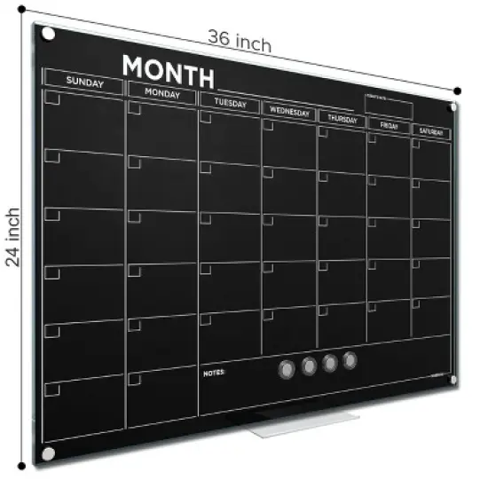 SCRIBBLEDO Black Magnetic Glass Calendar 24"x36" Monthly Dry Erase Planner image {1}