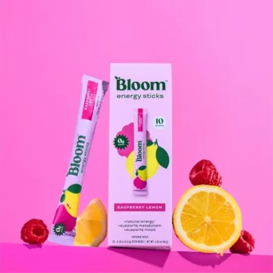 BLOOM NUTRITION Natural Energy Stick Packs Raspberry Lemon - 10pk image {1}