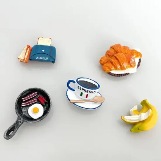 Wrapables 3D Resin Fridge Magnets, Food Simulation Refrigerator Magnets for Kitchen (Set of 5), Breakfast image {1}