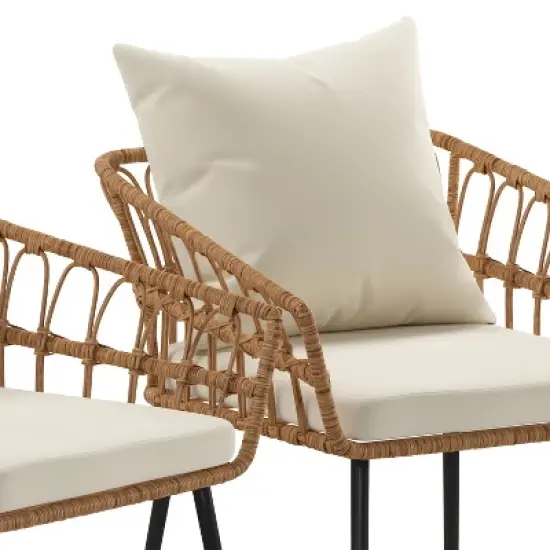 Emma and Oliver Indoor/Outdoor Bohemian Natural Rattan Rope Patio Chairs with Open Weave Design and Removable Plush Cushions image {3}