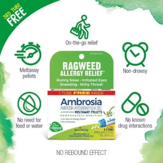 Ambrosia Artemisiaefolia 30C 3 MDT by Boiron Homeopathic Medicine For Ragweed Allergy Relief  -  3 Pack Pellet image {6}
