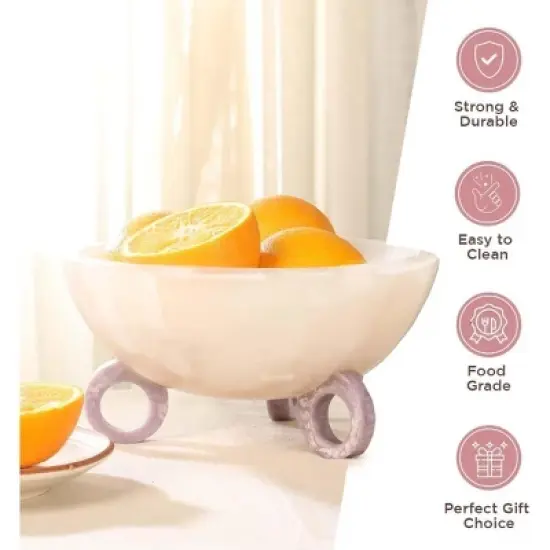 Folkulture Resin Fruit Bowl for Kitchen Counter, 9" Frosty White and Lilac Resin Decorative Bowl, Centerpiece Table Decorations image {8}