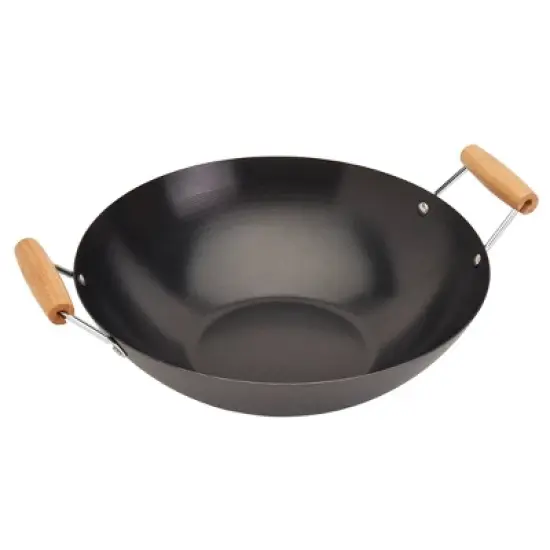 Infuse 14" Open Wok with Bamboo Side Handle: Carbon Steel Nonstick, Gas & Induction Compatible, Hand Wash, 1-Year Warranty image {3}