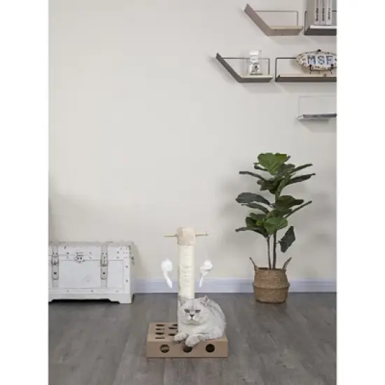 Go Pet Club 20" IQ Busy Box Cat Scratching Post  with Toys SF062 - Beige image {2}