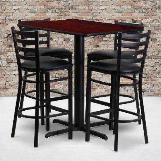 Flash Furniture 24''W x 42''L Rectangular Laminate Table Set with 4 Ladder Back Metal Barstools image {1}