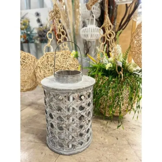 Essential Decor & Beyond 14.5&rdquo; Distressed Gray Bamboo Lantern With Handle image {3}
