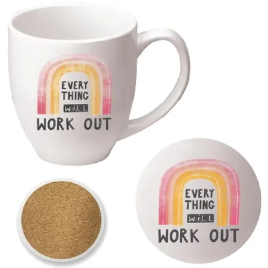 Courtside Market Everything Will Work Out 16 oz Mug & Ceramic Coaster Set image {1}
