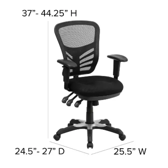 Emma and Oliver Mid-Back Black Mesh Multifunction Ergonomic Office Chair with Adjustable Arms image {3}
