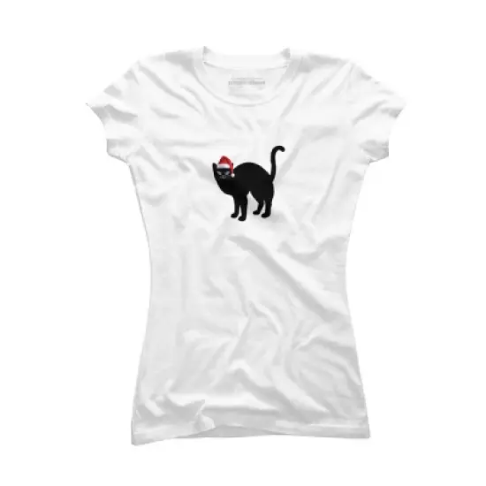 Junior's Design By Humans Christmas cat tshirt By bambino T-Shirt image {4}