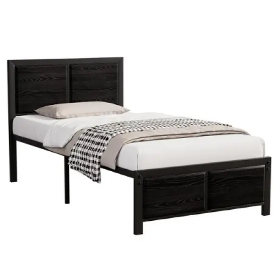 Twin/Full/Queen Size Bed Frame with Wood Headboard and Footboard, 14 Inch Platform Mattress Foundation, No Box Spring Needed Bed image {5}