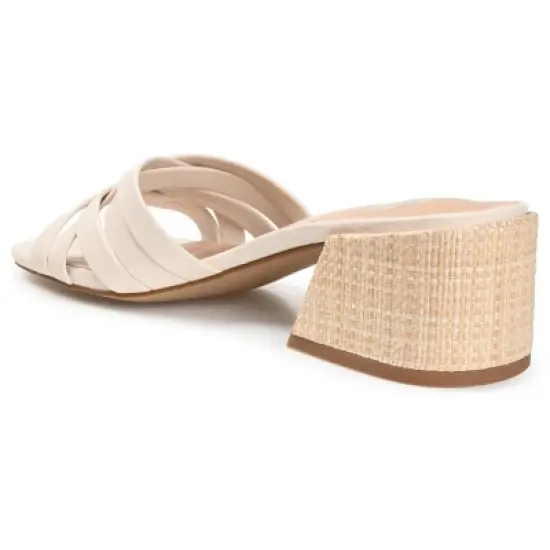 Journee Collection Womens Moree Open Square Toe Block Heel Sandals Ivory 6 image {6}