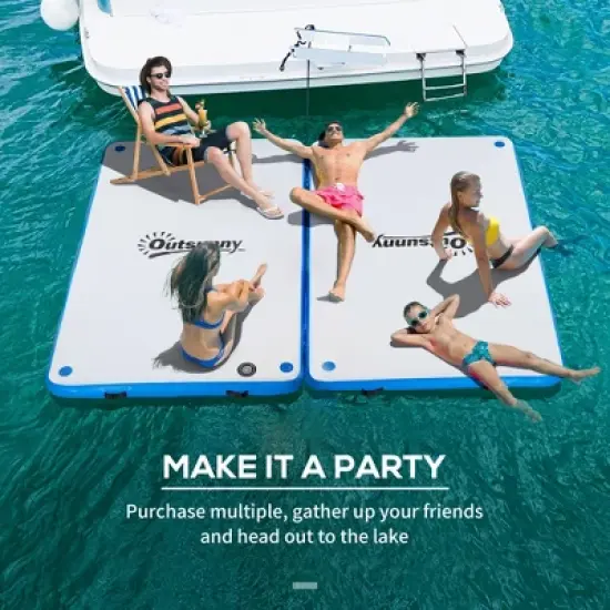 Outsunny 8' x 5' Water Inflatable Floating Dock, Rafting Platform Island, Large Mat  with Air Pump & Backpack, for Pool, Beach, Ocean, Blue image {4}
