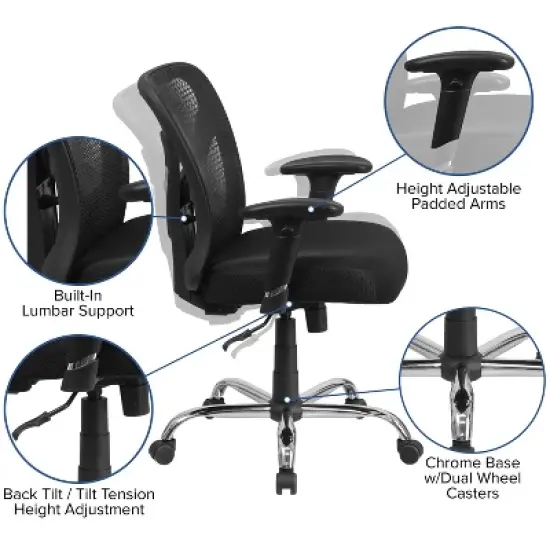 HERCULES Series 400 lb. Capacity Big & Tall Swivel Task Chair Black Mesh - Flash Furniture image {4}