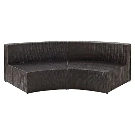 Catalina Outdoor Wicker Round Sectional Sofa  - Sand - Crosley image {3}