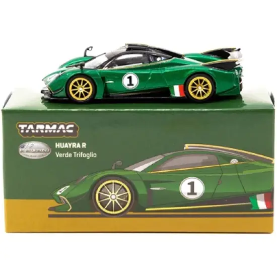 Pagani Huayra R #1 Verde Trifoglio Green Met. w/Black Top and Gold Stripes "Global64" 1/64 Diecast Model Car by Tarmac Works image {2}