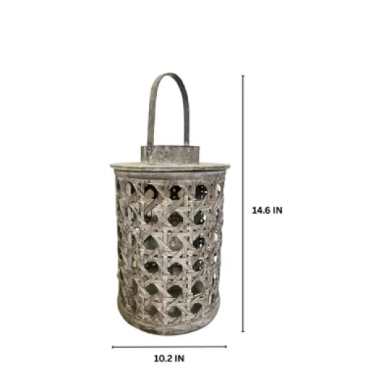 Essential Decor & Beyond 14.5&rdquo; Distressed Gray Bamboo Lantern With Handle image {2}