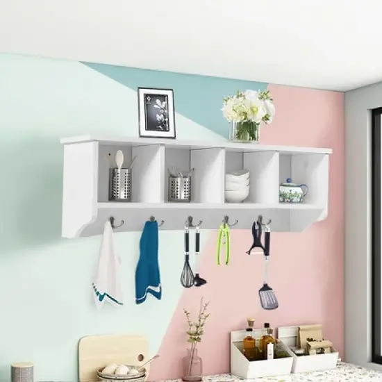 Costway Hanging Entryway Shelf Coat Rack Wall Mounted Storage Cabinets image {1}