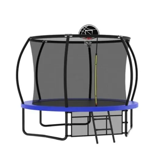 Whisen Outdoor Pumpkin Trampoline with Safety Enclosure Net, Foam Padded Poles, W-Shaped Legs, Balance Bars image {7}