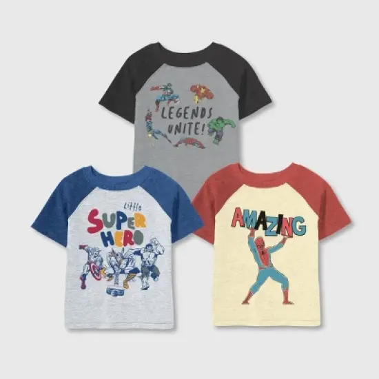 Toddler Boys' 3pk Marvel Short Sleeve Raglan T-Shirt image {1}