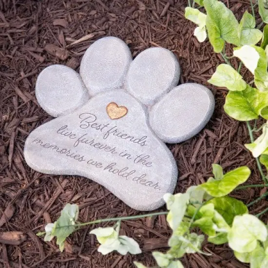 Evergreen 11" Paw Shaped Pet Memorial Garden Stone, Best Friends Live Forever image {9}