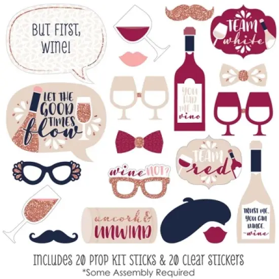 Big Dot of Happiness But First, Wine - Wine Tasting Party Photo Booth Props Kit - 20 Count image {1}