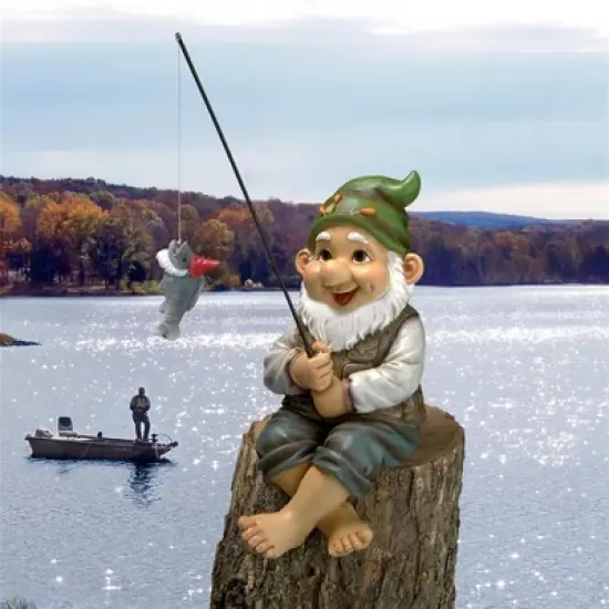 Design Toscano Ziggy, The Fishing Gnome Garden Sitter Statue - Multicolored image {2}