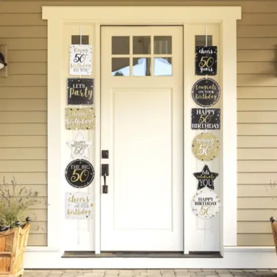 Sparkle and Bash 12 Pack Glitter Black and Gold Party Signs for 50th Birthday Decorations for Men and Women image {1}