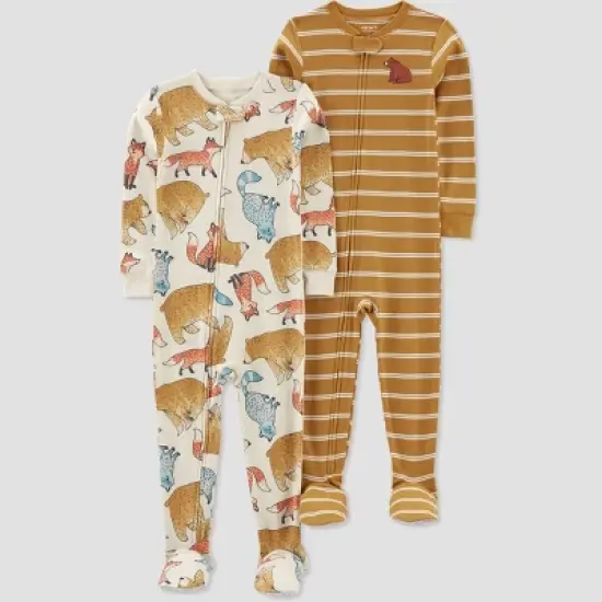 Carter's Just One You&reg;️ Toddler Boys' 2pk Bear Fox and Striped Footed Pajama - Gold image {3}