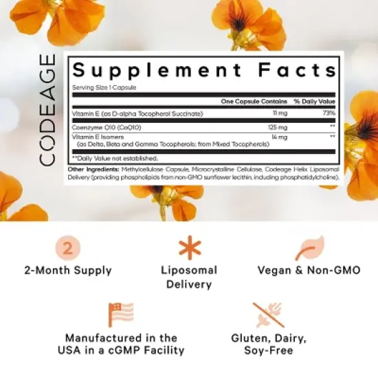 Codeage Liposomal CoQ10 Supplement - 125 mg Coenzyme Q10 with Vitamin E Isomers Tocopherols- 60ct image {2}