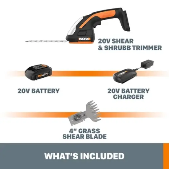 Worx WG801 20V Power Share 4" Cordless Shear and 8" Shrubber Trimmer image {1}