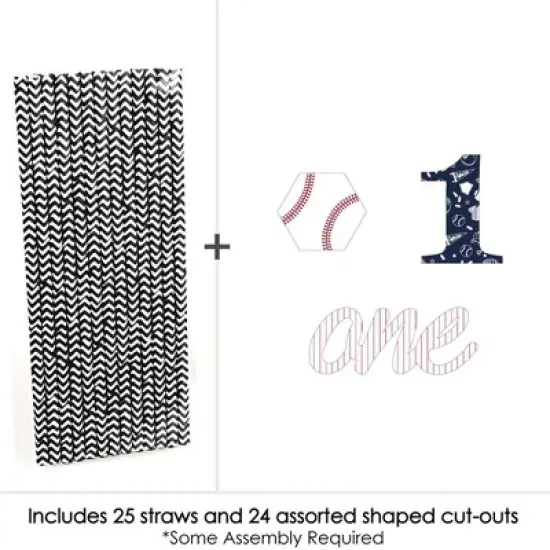 Big Dot of Happiness 1st Birthday Batter Up - Baseball - Paper Straw Decor - First Birthday Party Striped Decorative Straws - Set of 24 image {2}